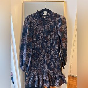 Zara long sleeve smocked printed dress size medium NWT